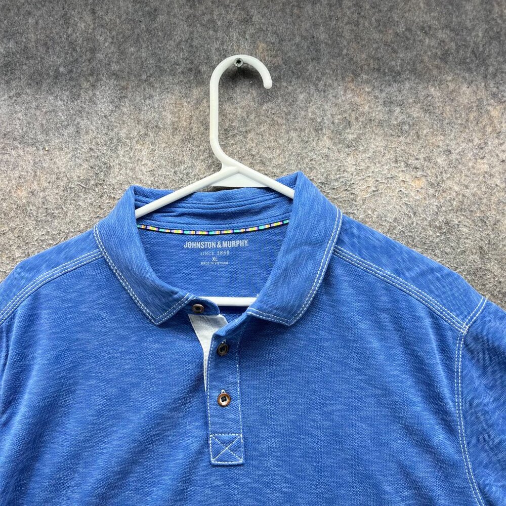 Johnston & Murphy Polo Shirt Mens XL Blue Preppy Dress Heather Vintage Golf - Picture 2 of 11
